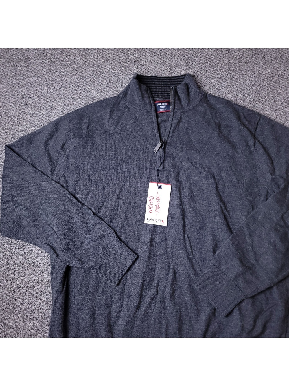UNTUCKit Belguardo Wool Sweater Mens XL Dark Gray Pullover Zip Long Sleeve